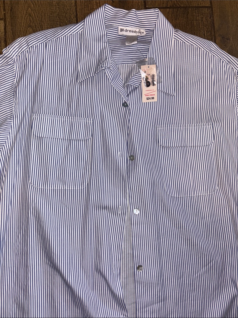 Dressbarn Blue&White Striped Casual Padded shoulderButton-Down Shirt |Size14/16W